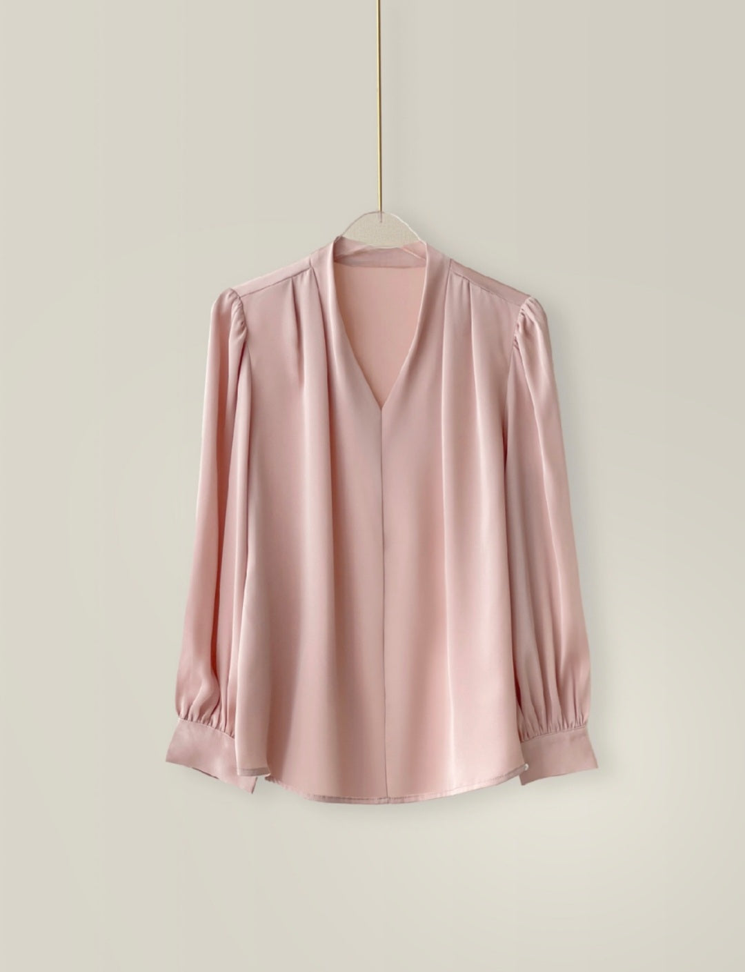Gathered Crepe Georgette Long Sleeve Top with V-Neck-3