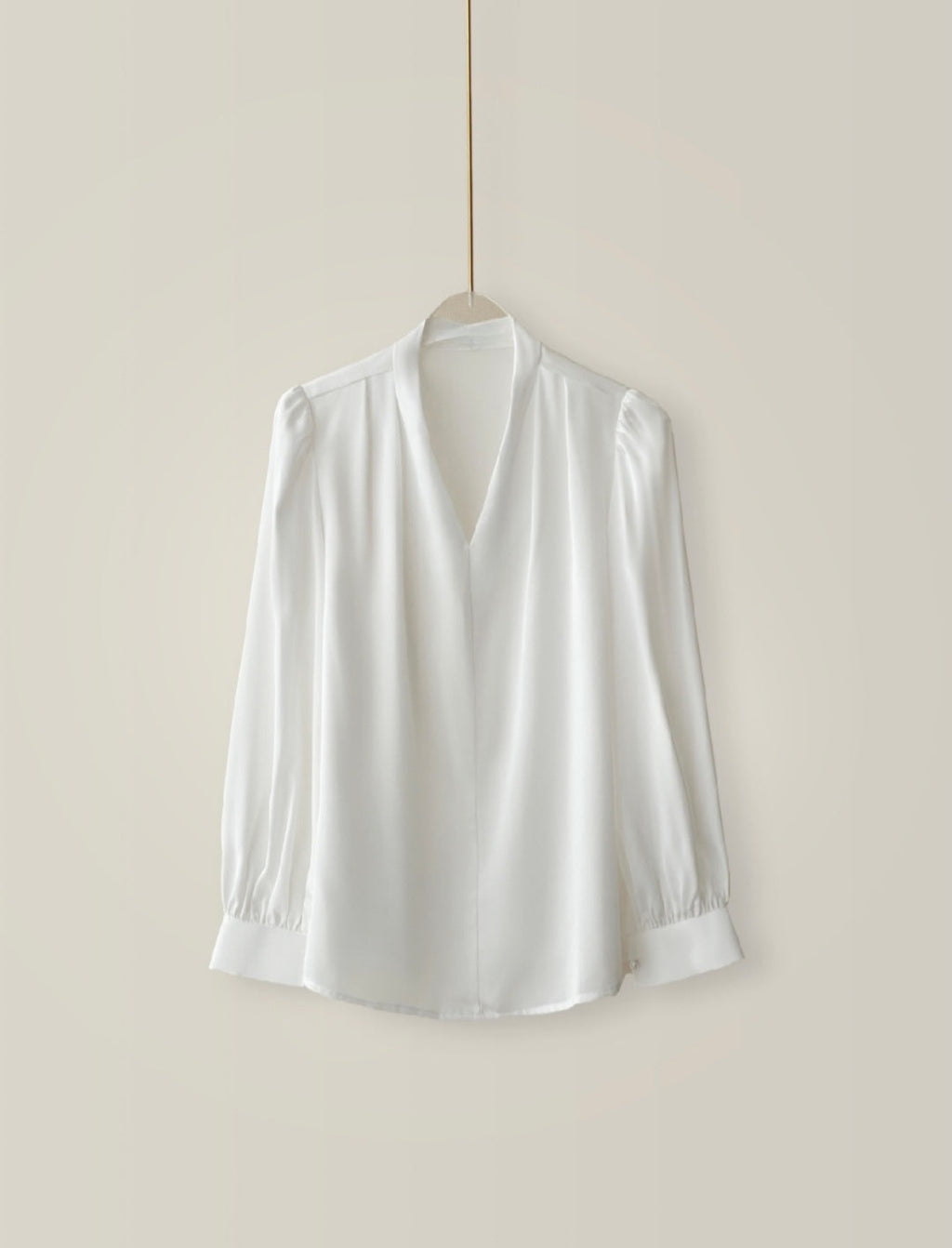 Gathered Crepe Georgette Long Sleeve Top with V-Neck-2