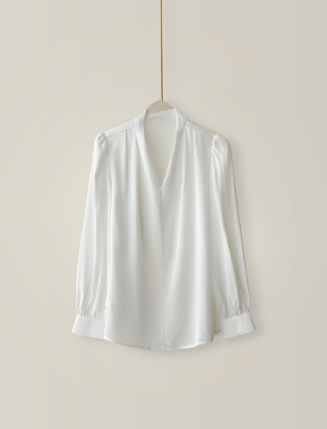 Gathered Crepe Georgette Long Sleeve Top with V-Neck-2